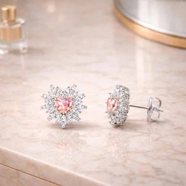 Brinco Scarlate com Cristal Topázio Rosa Imperial e Ouro Branco