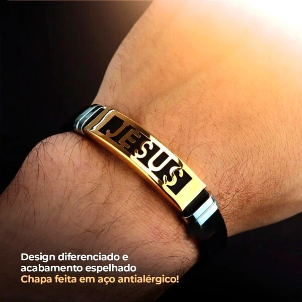 Pulseira Masculina Jesus Gold em Aço Inoxidável – Fé e Estilo