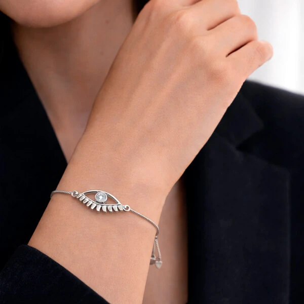 Pulseira Mística com Olho Grego em Cristal Ouro Branco