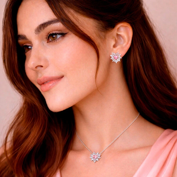 Colar Scarlate com Cristal Topázio Rosa Imperial Ouro Branco