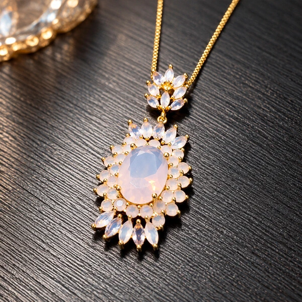 Colar Sun com Cristais Rose Ouro Amarelo 18K