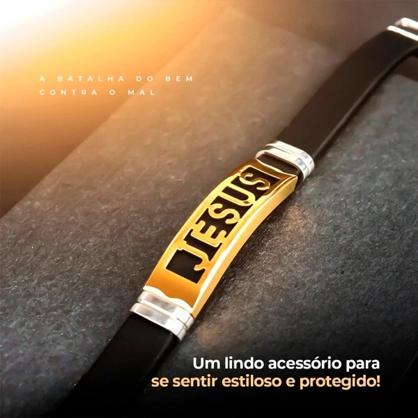 Pulseira Masculina Jesus Gold em Aço Inoxidável – Fé e Estilo