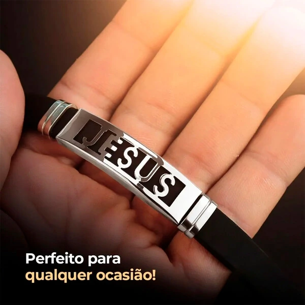 Pulseira Masculina Jesus em Aço Inoxidável – Fé e Estilo