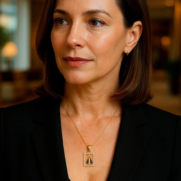 Colar Nossa Senhora Aparecida Frame Cravejado com Zircônias Azuis