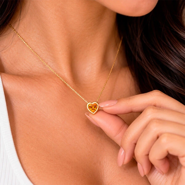 Colar Coração Aura Cristal Laranja Ouro Amarelo 18K