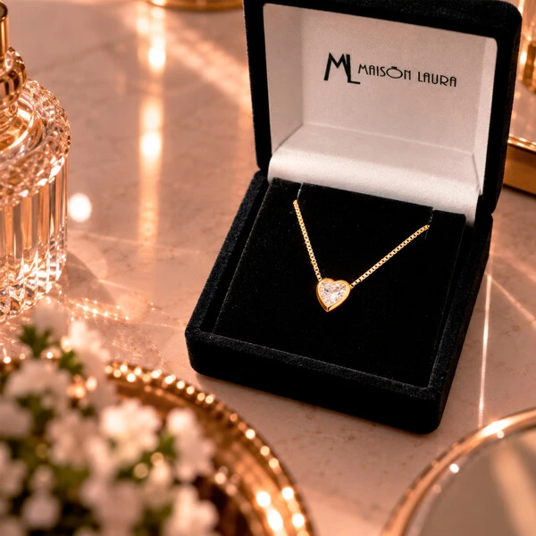 Colar Coração Aura Cristal Brilhante Ouro Amarelo 18K
