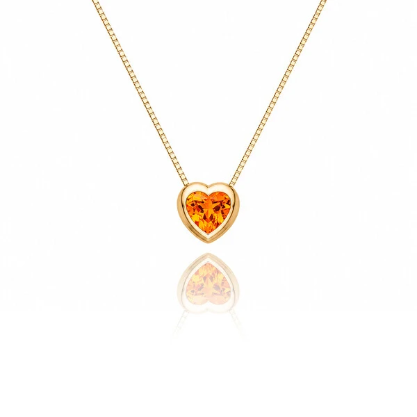 Colar Coração Aura Cristal Laranja Ouro Amarelo 18K