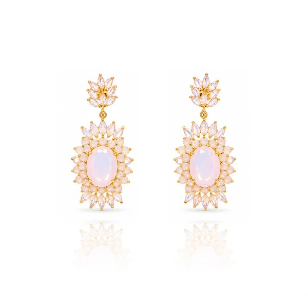 Brinco Sun com Cristais Rose Ouro Amarelo 18K