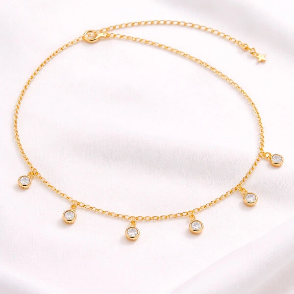 Colar e Pulseira Versality 2 em 1 Duas Voltas Zircônias Ouro Amarelo 18K