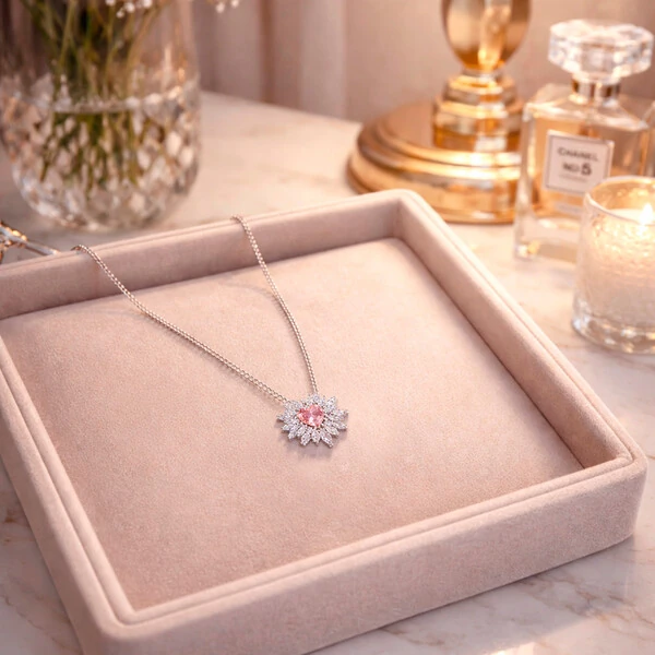 Colar Scarlate com Cristal Topázio Rosa Imperial Ouro Branco