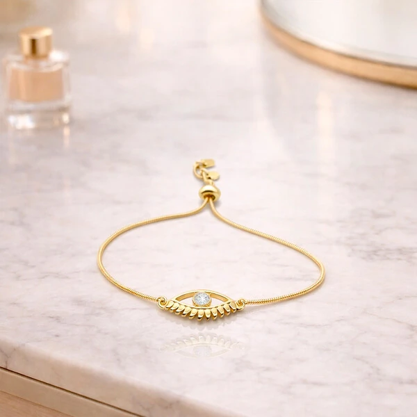 Pulseira Mística com Olho Grego em Cristal Ouro Amarelo 18K