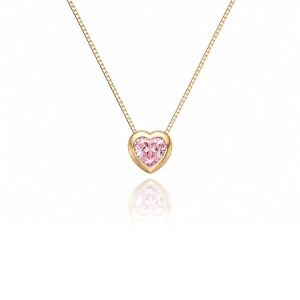 Colar Coração Aura Cristal Rose Ouro Amarelo 18K