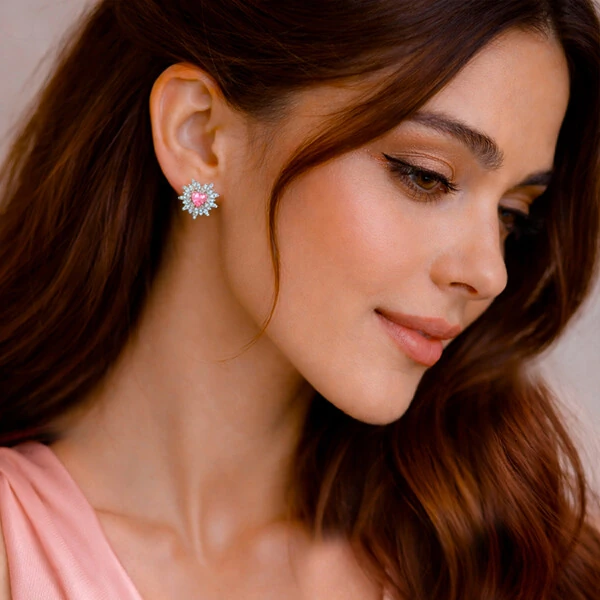 Brinco Scarlate com Cristal Topázio Rosa Imperial e Ouro Branco