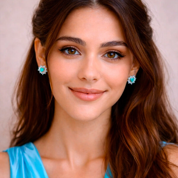 Brinco Scarlate com Cristal Turquesa e Zircônias Ouro Branco