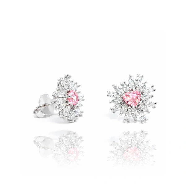 Brinco Scarlate com Cristal Topázio Rosa Imperial e Ouro Branco