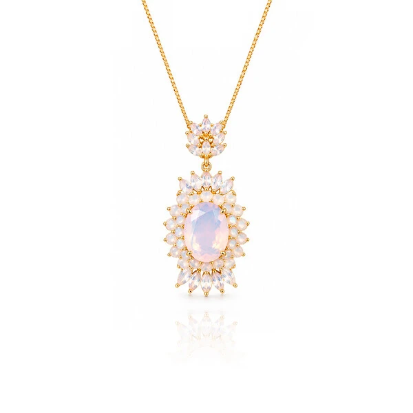 Colar Sun com Cristais Rose Ouro Amarelo 18K