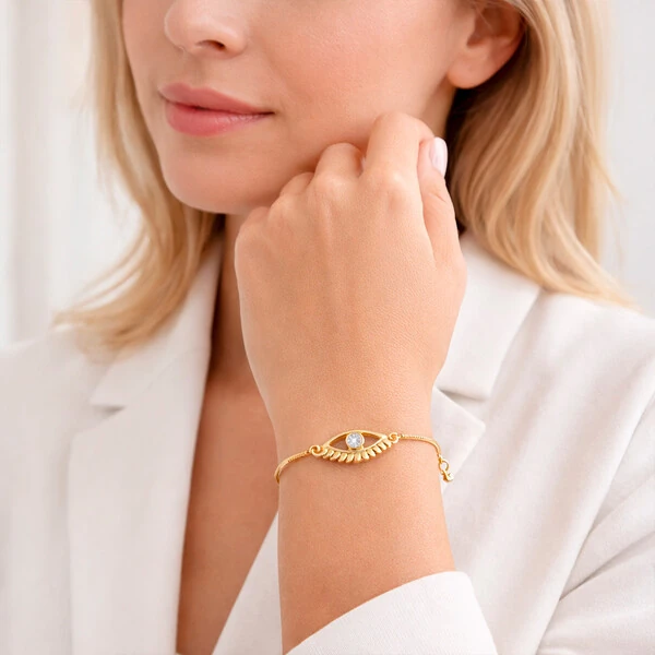 Pulseira Mística com Olho Grego em Cristal Ouro Amarelo 18K