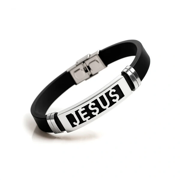 Pulseira Masculina Jesus em Aço Inoxidável – Fé e Estilo