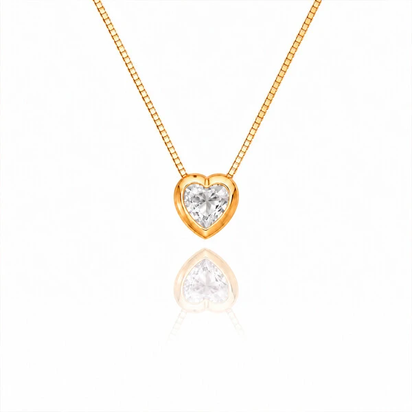 Colar Coração Aura Cristal Brilhante Ouro Amarelo 18K