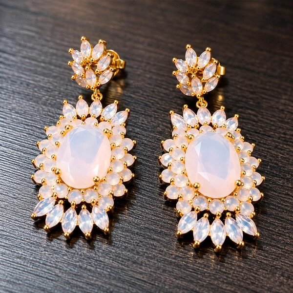 Brinco Sun com Cristais Rose Ouro Amarelo 18K