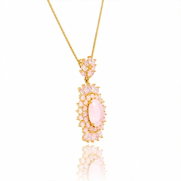 Colar Sun com Cristais Rose Ouro Amarelo 18K