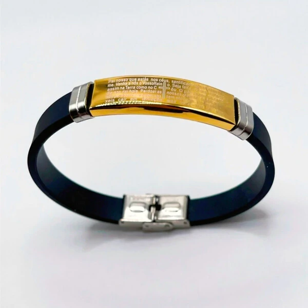 Pulseira Safra Gold Oração Pai Nosso em Aço