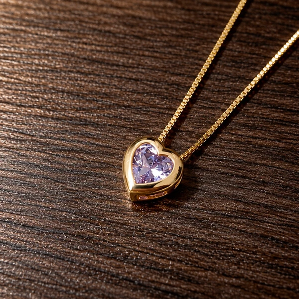Colar Coração Aura Cristal Lilás Ouro Amarelo 18K