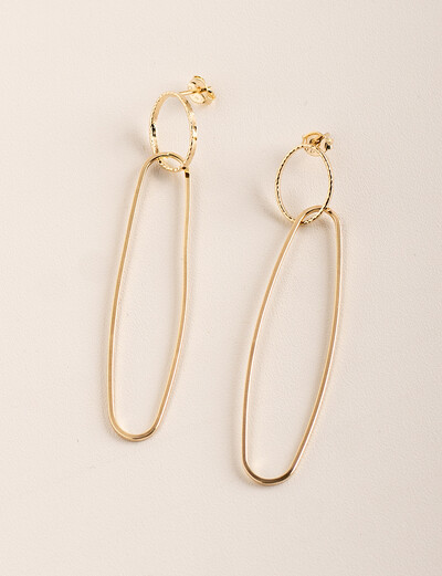 Brinco Melinda Oval Duplo Banhado a Ouro 18K