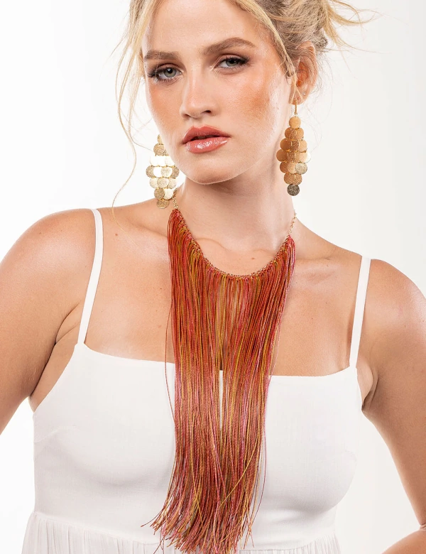 Colar Maxi Franja Fios Dourado