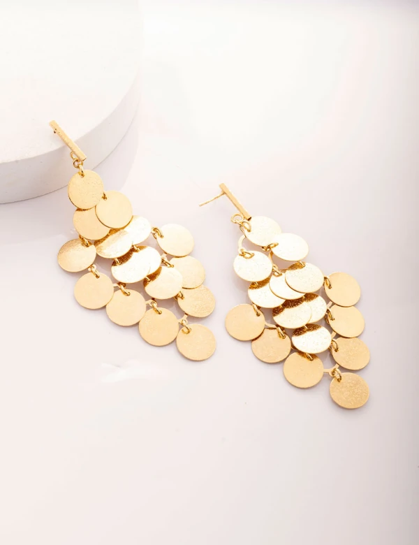 Brinco Cascata Placas Diamantada Dourado