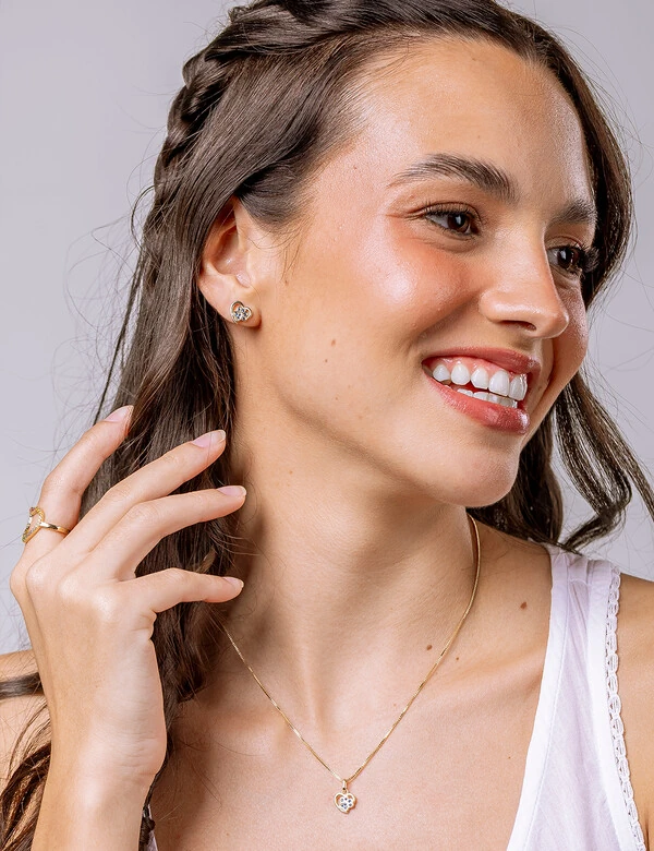 Conjunto Coração Pet Zircônia Azul