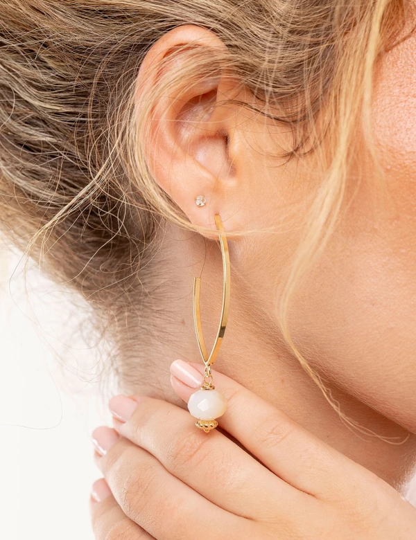 Brinco Argola V Cristal Nude Dourado