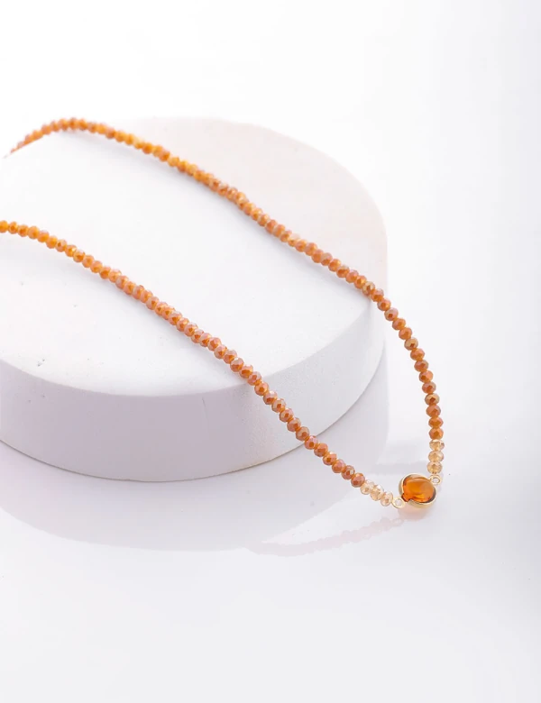 Colar Choker Mix Cristais Caramelo Dourado