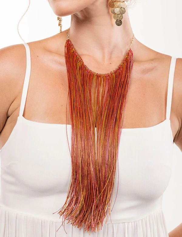 Colar Maxi Franja Fios Dourado