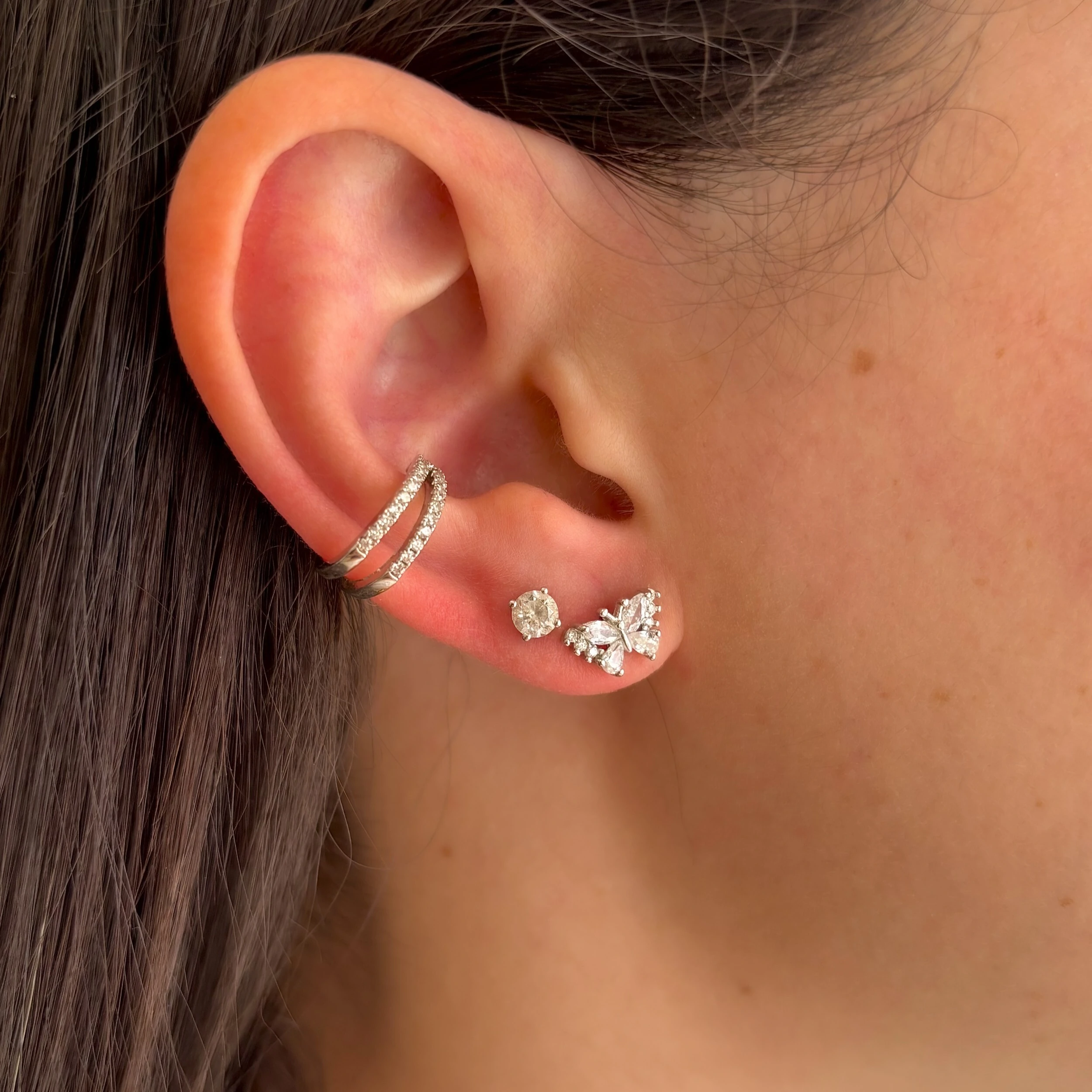 FotoBrinco Pillar borboleta zircônias brancas prata 925