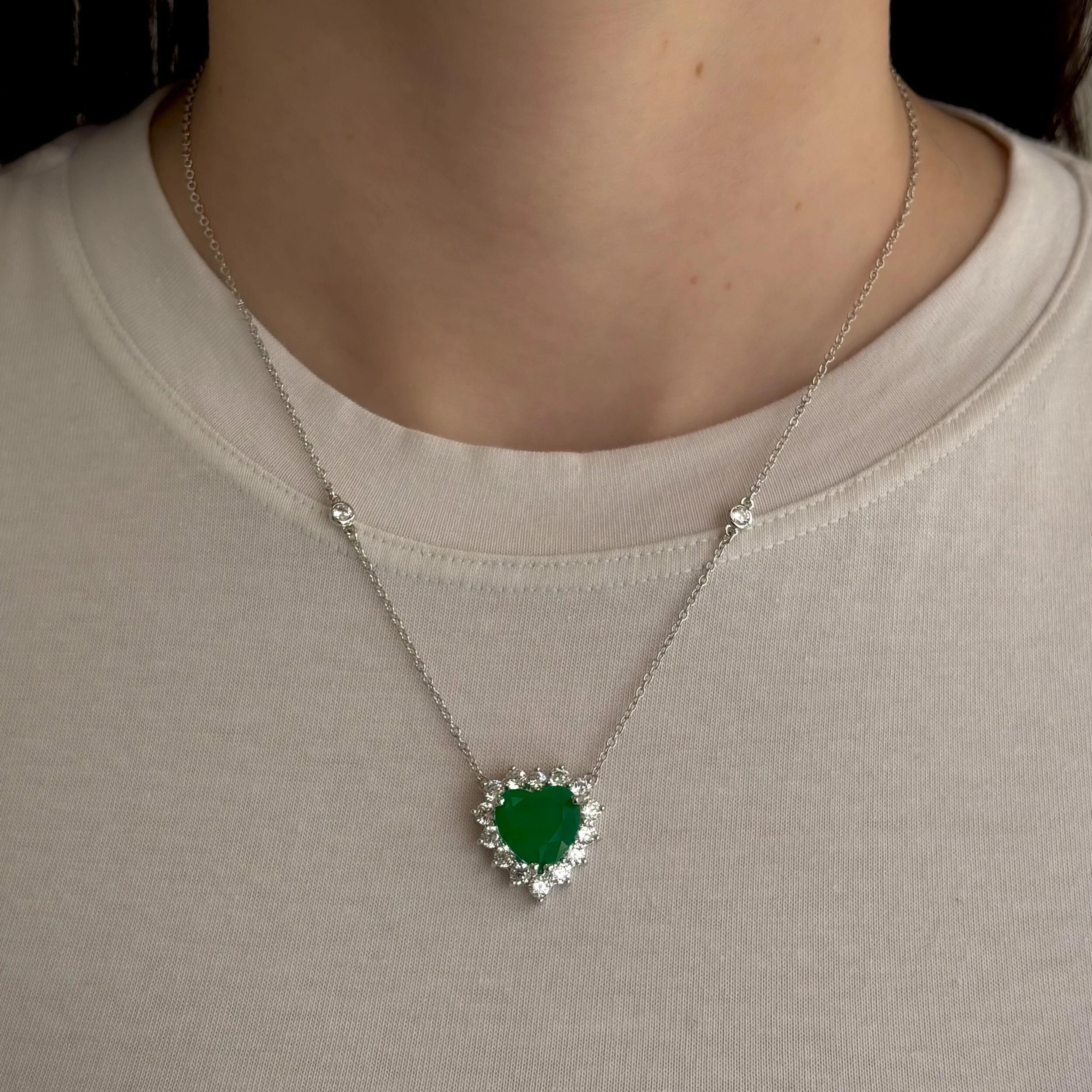 FotoColar coração Ocean esmeralda fusion ródio branco