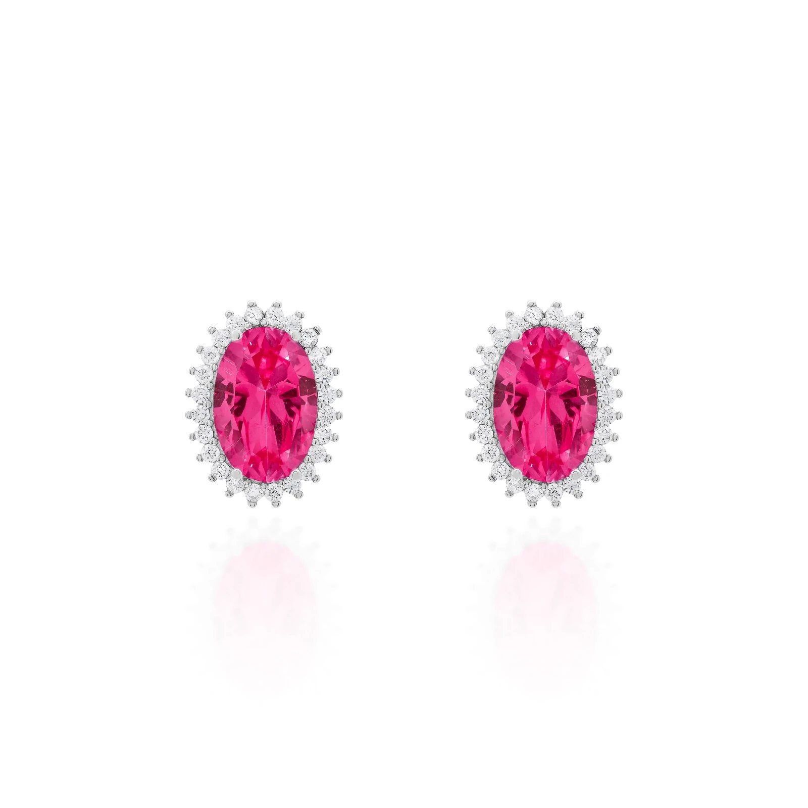 FotoBrinco oval Brenda zircônia turmalina pink ródio branco