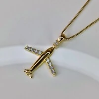 Colar avião cravejado zircônias brancas ouro