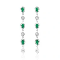 Brinco Dinah gotas esmeralda fusion ródio branco