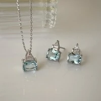 Colar Tróia zircônia água marinha ródio branco