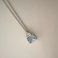 Colar Tróia zircônia água marinha ródio branco