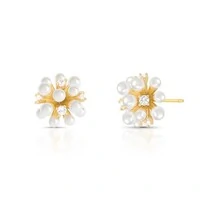 Brinco Bloom pérolas e zircônias ouro