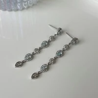 Brinco Dinah gotas zircônia água marinha ródio branco