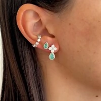 Brinco Lillet esmeralda colombiana fusion ródio branco