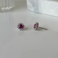 Brinco Molly redondo zircônias turmalina pink ródio branco