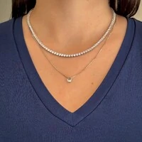 Colar ponto de luz zircônia água marinha ródio branco (6mm)