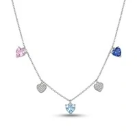 Colar delicado corações zircônias coloridas prata 925