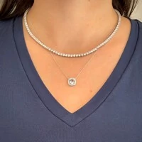 Colar Lella zircônia água marinha prata 925