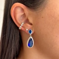 Brinco Harbour gota zircônia azul safira ródio branco