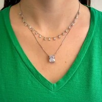 Colar retângulo zircônia branca ródio branco